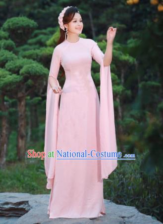 Asian Vietnam Traditional Cheongsam Vietnamese Bride Classical Pink Aodai Qipao Dress for Women