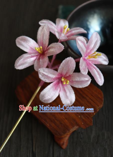 Chinese Handmade Pink Velvet Flowers Hairpins Ancient Palace Hair Accessories Headwear for Women