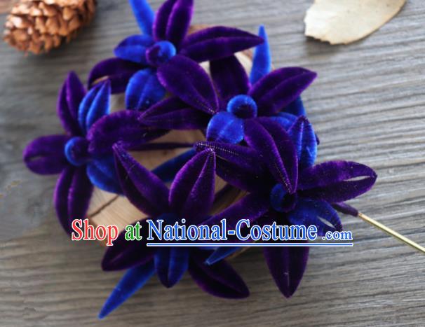 Chinese Handmade Purple Velvet Flowers Hairpins Ancient Palace Hair Accessories Headwear for Women