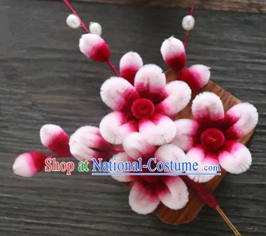 Chinese Handmade Velvet Plum Blossom Hairpins Ancient Palace Queen Hair Accessories Headwear for Women