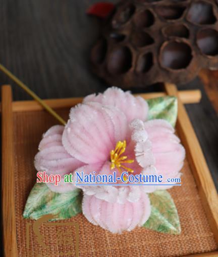 Handmade Chinese Classical Pink Velvet Flowers Brooch Ancient Palace Breastpin for Women