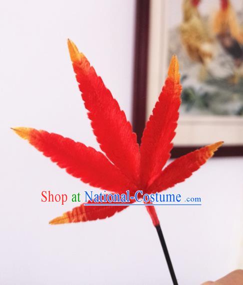 Chinese Handmade Red Velvet Maple Leaf Hairpins Ancient Palace Queen Hair Accessories Headwear for Women