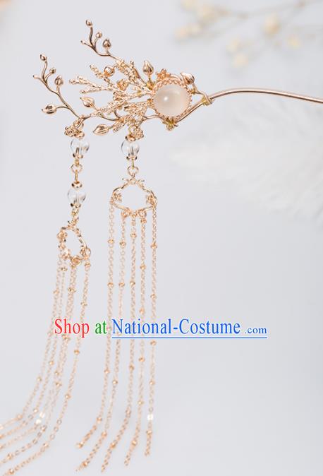 Chinese Handmade Hanfu Rose Chalcedony Hairpins Ancient Princess Hair Accessories Headwear for Women