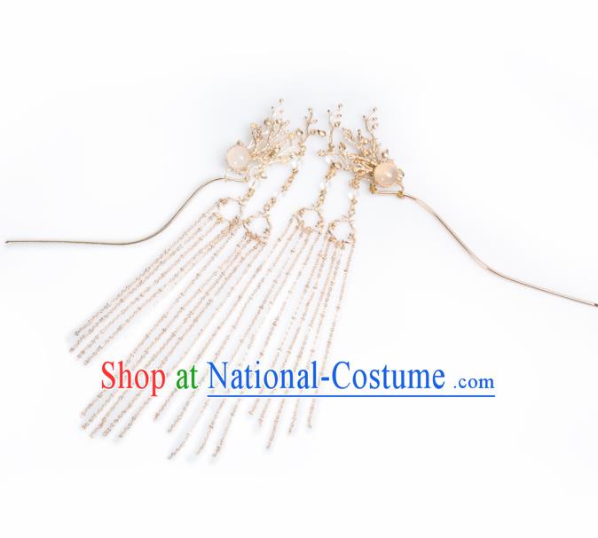 Chinese Handmade Hanfu Rose Chalcedony Hairpins Ancient Princess Hair Accessories Headwear for Women