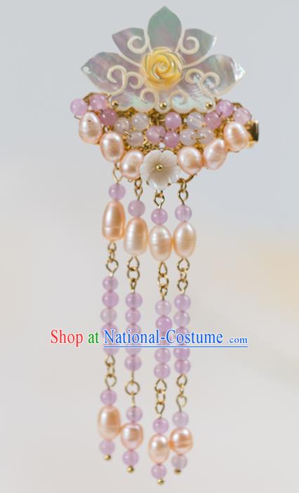 Chinese Handmade Hanfu Pink Pearls Hair Claws Hairpins Ancient Princess Hair Accessories Headwear for Women