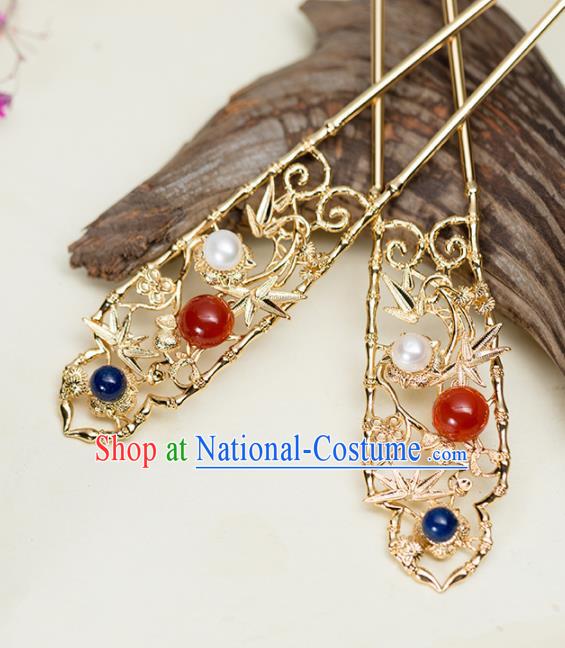 Chinese Handmade Hanfu Golden Hair Clips Hairpins Ancient Princess Hair Accessories Headwear for Women