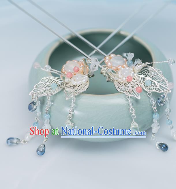 Chinese Handmade Hanfu Pearls Hairpins Ancient Princess Hair Accessories Headwear for Women