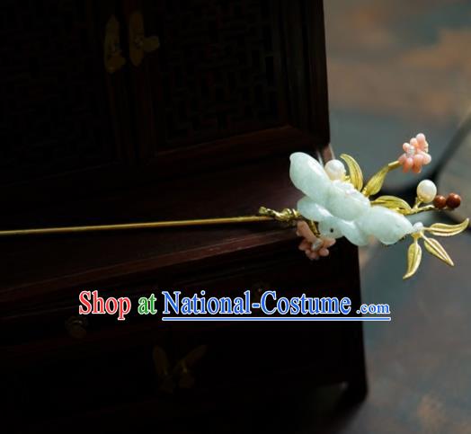 Chinese Handmade Hanfu Jade Butterfly Hairpins Ancient Princess Hair Accessories Headwear for Women