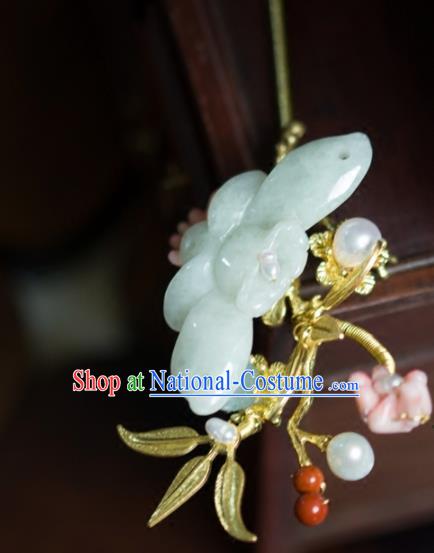 Chinese Handmade Hanfu Jade Butterfly Hairpins Ancient Princess Hair Accessories Headwear for Women