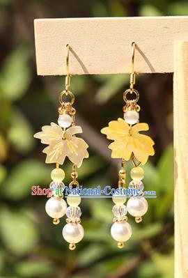 Handmade Chinese Classical Yellow Maple Leaf Earrings Ancient Palace Hanfu Ear Accessories for Women