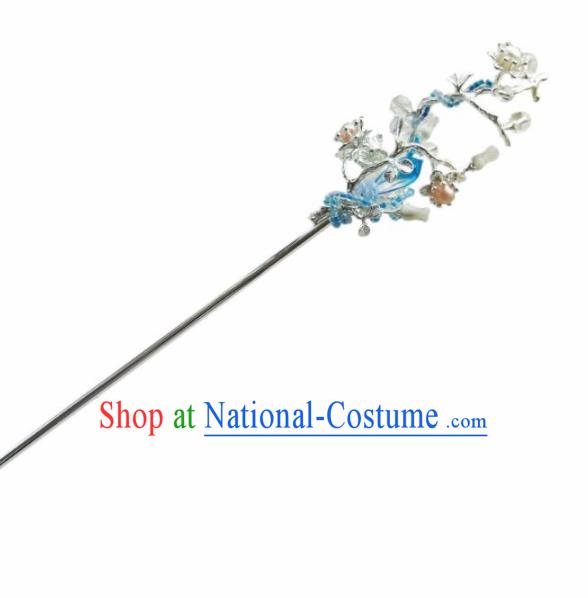 Chinese Handmade Hanfu Blue Crystal Hairpins Ancient Palace Princess Hair Accessories Headwear for Women