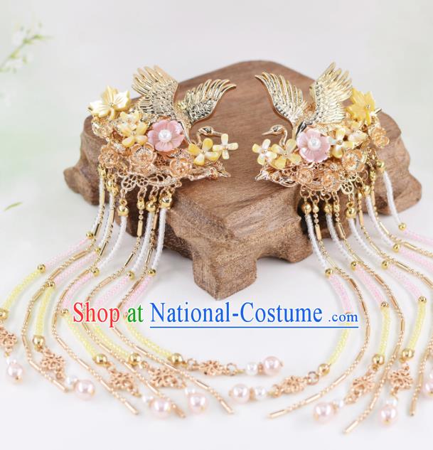 Chinese Handmade Palace Golden Cranes Hair Claw Hairpins Ancient Princess Hanfu Hair Accessories Headwear for Women