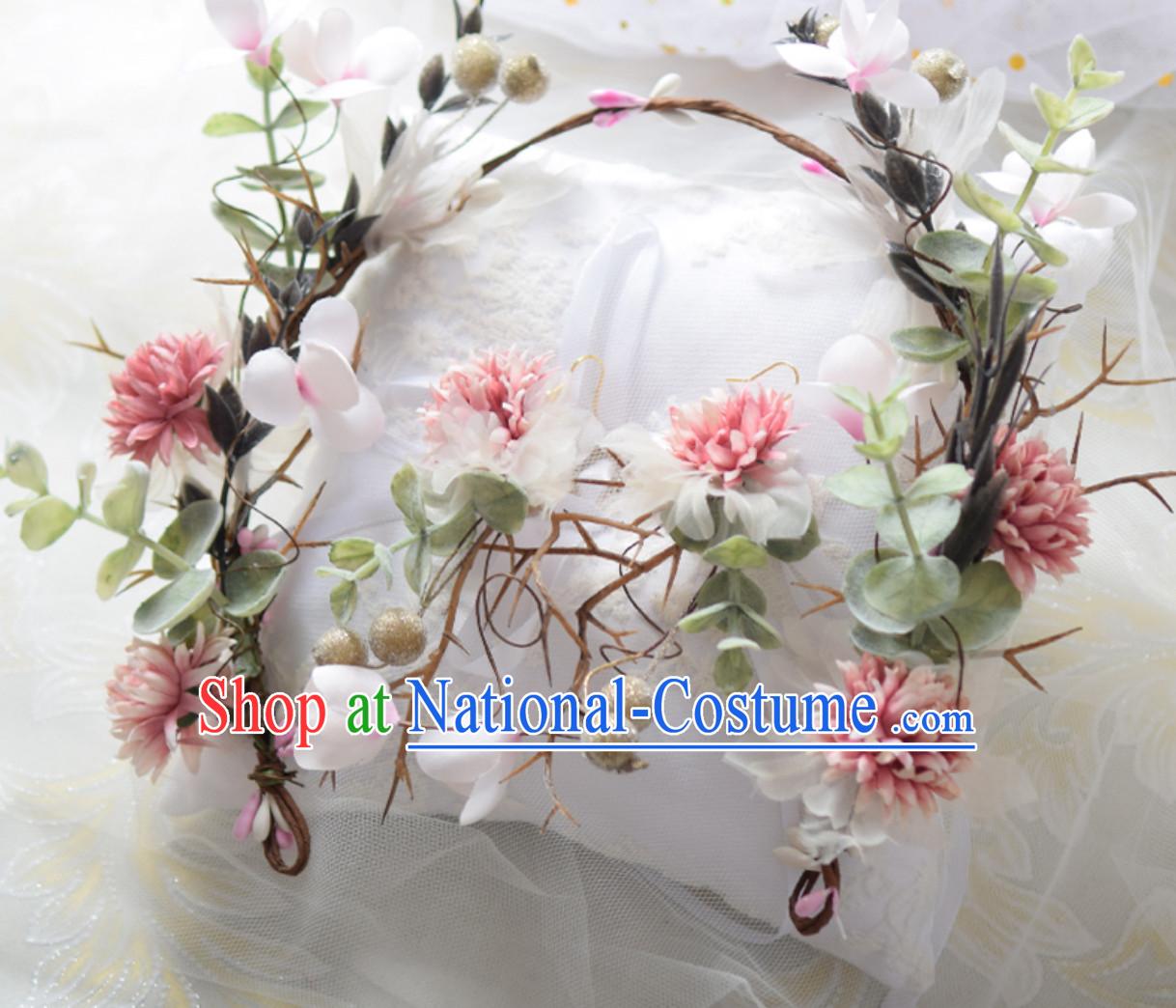 Top Handmade Flower Head Wear Garland Hair Jewelry and Earrings Complete Set for Women