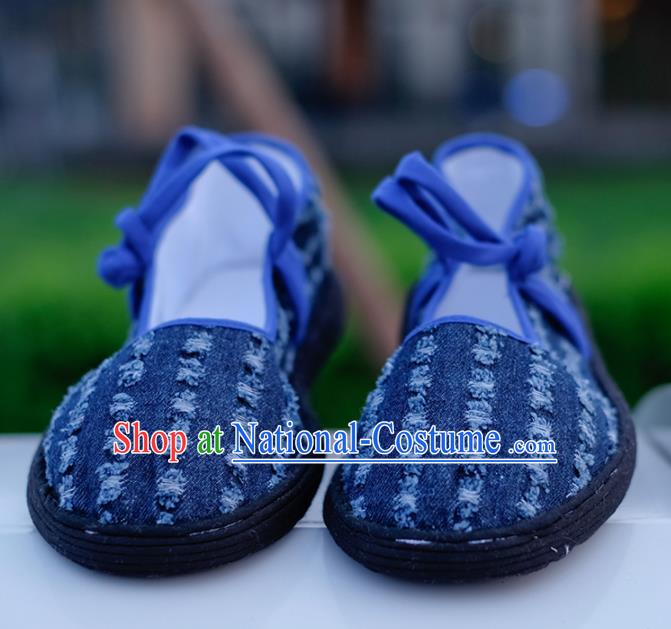 Chinese Handmade Navy Cloth Shoes Traditional National Shoes Ancient Hanfu Shoes for Women