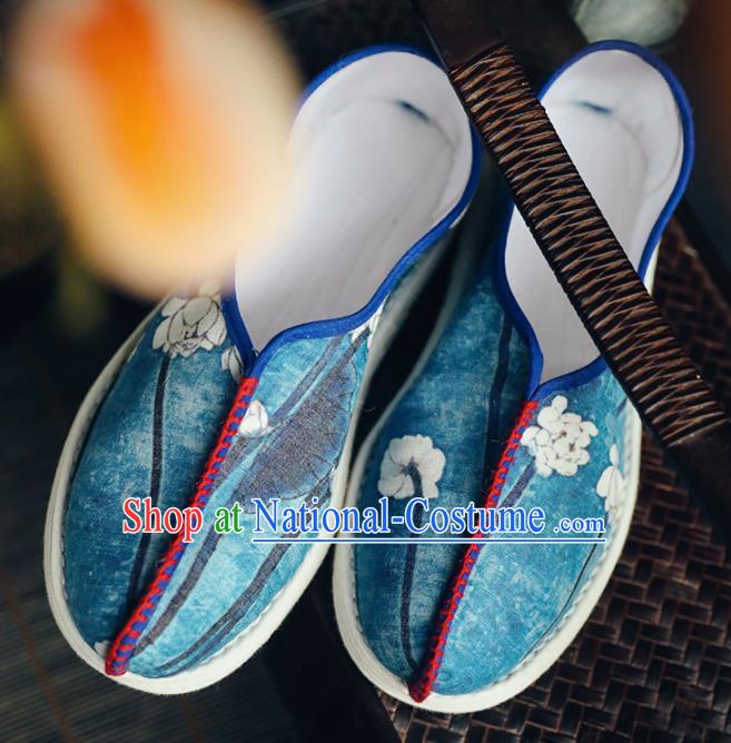 Chinese Handmade Cloth Shoes Traditional National Shoes Ancient Princess Blue Hanfu Shoes for Women