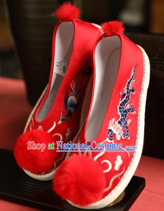 Chinese Handmade Wedding Red Cloth Shoes Traditional National Shoes Ancient Princess Embroidered Hanfu Shoes for Women