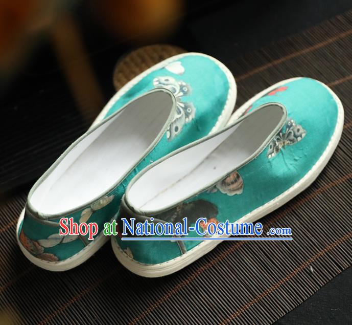 Chinese Handmade Green Cloth Shoes Traditional National Shoes Ancient Princess Hanfu Shoes for Women