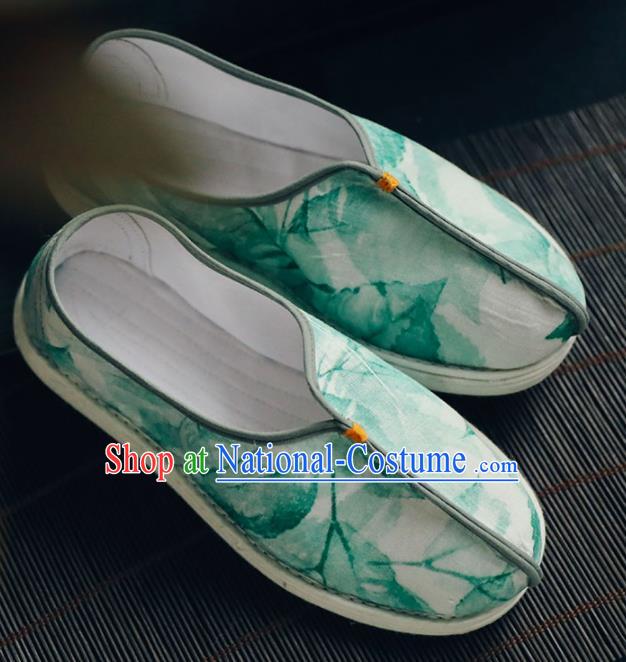 Chinese Handmade Green Cloth Shoes Traditional National Shoes Ancient Princess Hanfu Shoes for Women