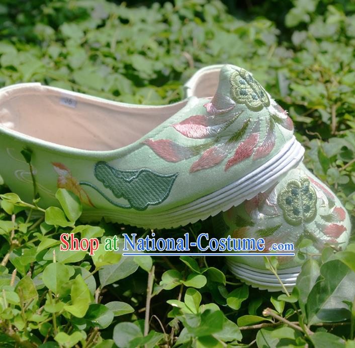 Chinese Handmade Satin Shoes Traditional National Shoes Ancient Princess Embroidered Green Hanfu Shoes for Women