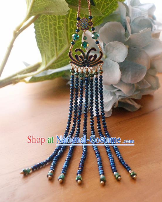 Chinese Handmade Palace Blue Beads Accessories Ancient Queen Blueing Brooch Headwear for Women