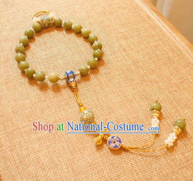 Chinese Handmade Palace Green Beads Accessories Ancient Queen Cloisonne Brooch Headwear for Women