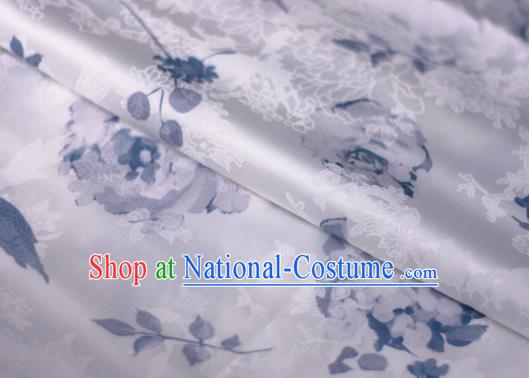 Chinese Traditional Satin Fabric Material Classical Pattern Design White Brocade Cheongsam Silk Fabric