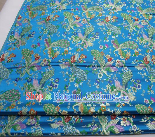 Chinese Traditional Tang Suit Royal Peacock Pattern Blue Brocade Satin Fabric Material Classical Silk Fabric