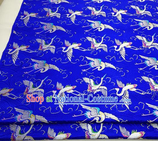 Chinese Traditional Tang Suit Royal Cranes Pattern Royalblue Brocade Satin Fabric Material Classical Silk Fabric