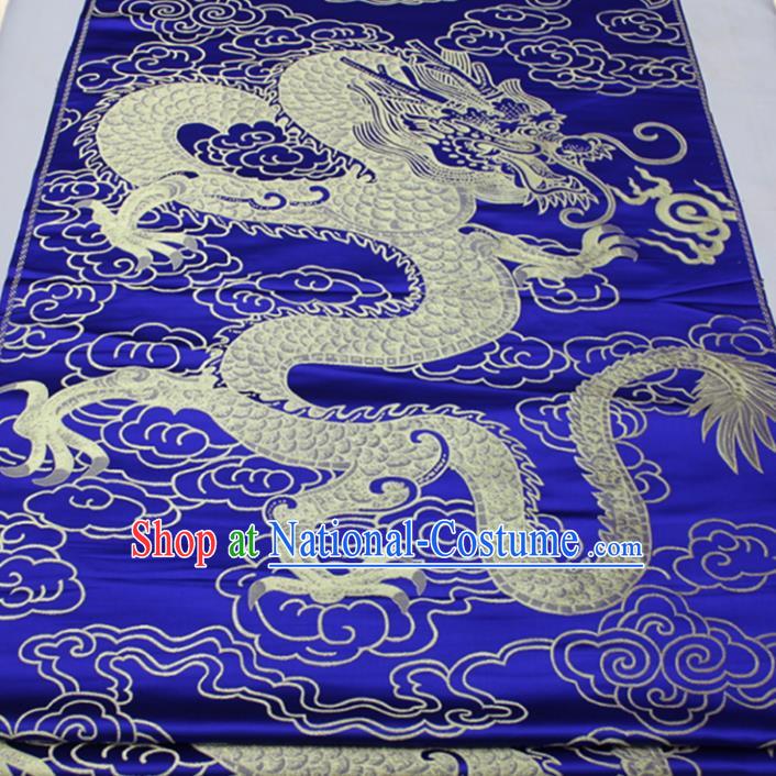 Asian Chinese Traditional Tang Suit Royal Dragon Pattern Royalblue Brocade Satin Fabric Material Classical Silk Fabric