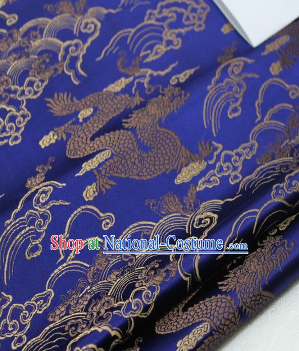 Asian Chinese Traditional Tang Suit Royal Cloud Dragon Pattern Royalblue Brocade Satin Fabric Material Classical Silk Fabric