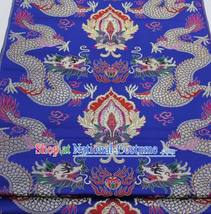 Chinese Traditional Fabric Royal Dragons Pattern Royalblue Brocade Material Hanfu Classical Satin Silk Fabric