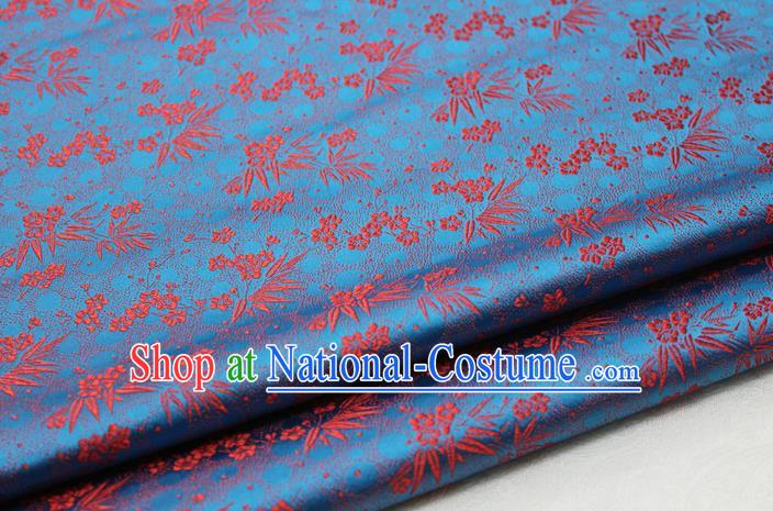 Asian Chinese Traditional Tang Suit Royal Plum Blossom Bamboo Pattern Blue Brocade Satin Fabric Material Classical Silk Fabric