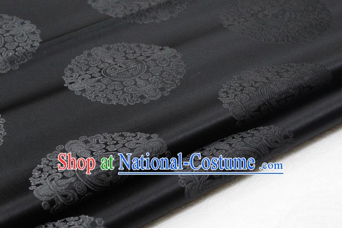 Asian Chinese Traditional Tang Suit Royal Round Pattern Deep Grey Brocade Satin Fabric Material Classical Silk Fabric