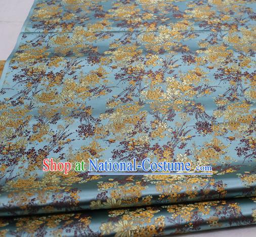 Asian Chinese Traditional Tang Suit Royal Cherry Blossom Pattern Blue Brocade Satin Fabric Material Classical Silk Fabric