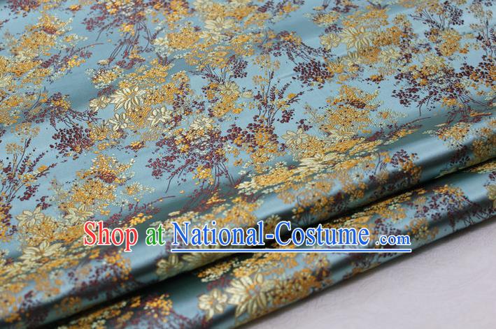 Asian Chinese Traditional Tang Suit Royal Cherry Blossom Pattern Blue Brocade Satin Fabric Material Classical Silk Fabric