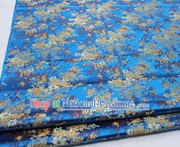 Asian Chinese Traditional Tang Suit Royal Cherry Blossom Pattern Deep Blue Brocade Satin Fabric Material Classical Silk Fabric