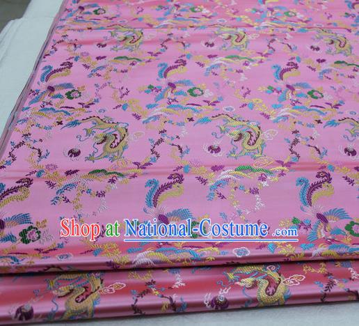 Asian Chinese Traditional Classical Dragon Phoenix Pattern Pink Brocade Tang Suit Satin Fabric Material Classical Silk Fabric