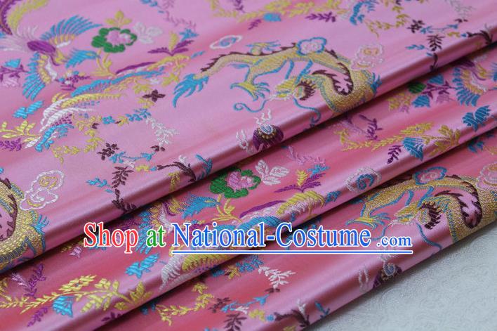 Asian Chinese Traditional Classical Dragon Phoenix Pattern Pink Brocade Tang Suit Satin Fabric Material Classical Silk Fabric