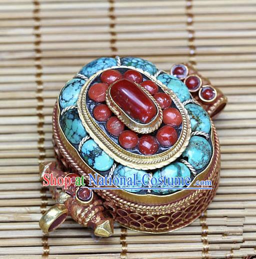 Chinese Traditional Feng Shui Items Buddhism Turquoise Box Buddhist Sliver Decoration