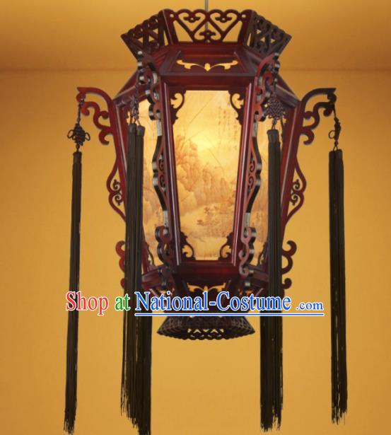 Chinese Traditional Hanging Lantern Handmade Wood Carving Palace Lanterns Ceiling Lamp