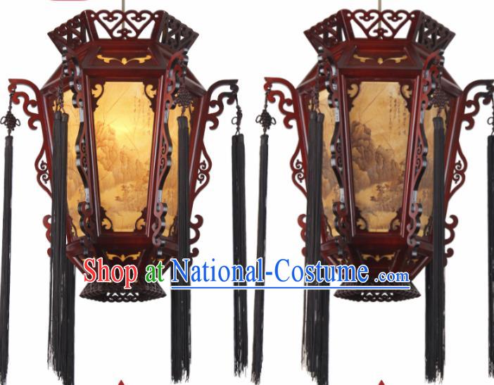 Chinese Traditional Hanging Lantern Handmade Wood Carving Palace Lanterns Ceiling Lamp