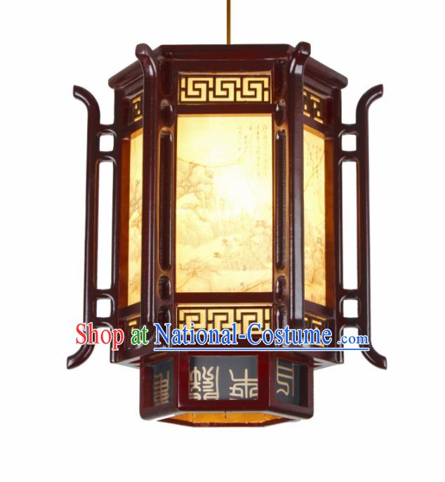 Chinese Traditional Wood Hexagonal Palace Lantern Handmade New Year Hanging Lanterns Ceiling Lamp