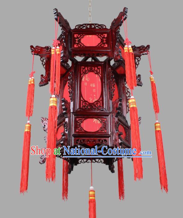 Chinese Traditional Handmade Wood Carving Red Palace Lantern Classical Hanging Lanterns Ceiling Lamp