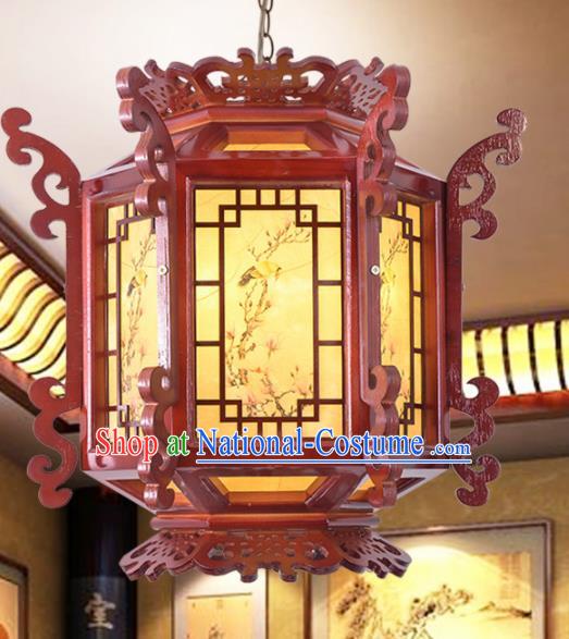 Chinese Traditional Handmade Hexagonal Wood Carving Palace Lantern Classical Hanging Lanterns Ceiling Lamp