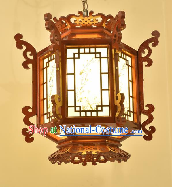 Chinese Traditional Handmade Hexagonal Wood Carving Palace Lantern Classical Hanging Lanterns Ceiling Lamp