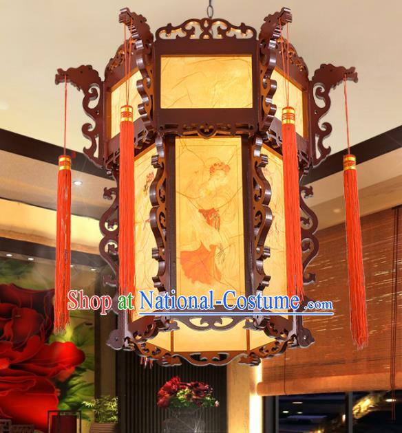 Chinese Traditional Handmade Sheepskin Wood Carving Palace Lantern Classical Hanging Lanterns Ceiling Lamp