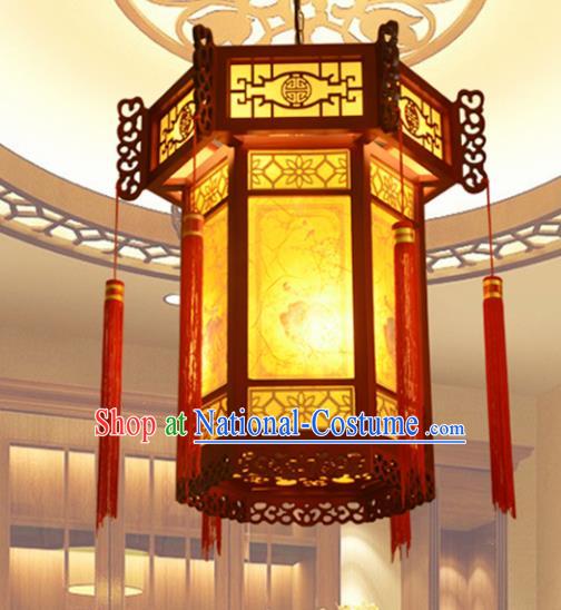 Chinese Traditional Handmade Sheepskin Palace Lantern Classical Wood Carving Hanging Lanterns Ceiling Lamp