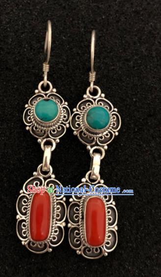 Traditional Chinese Mongol Nationality Red Ear Accessories Mongolian Ethnic Earrings for Women