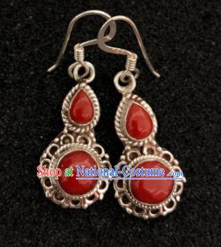 Traditional Chinese Mongol Nationality Red Calabash Ear Accessories Mongolian Ethnic Earrings for Women