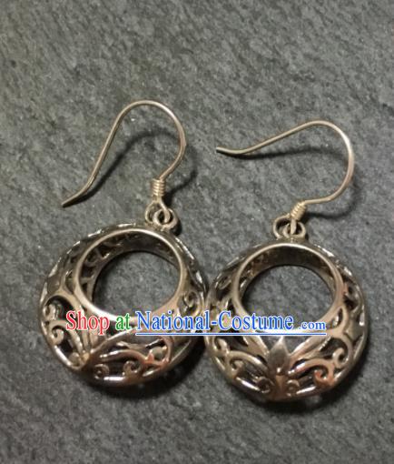 Chinese Traditional Mongol Nationality Sliver Earrings Mongolian Ethnic Ear Accessories for Women